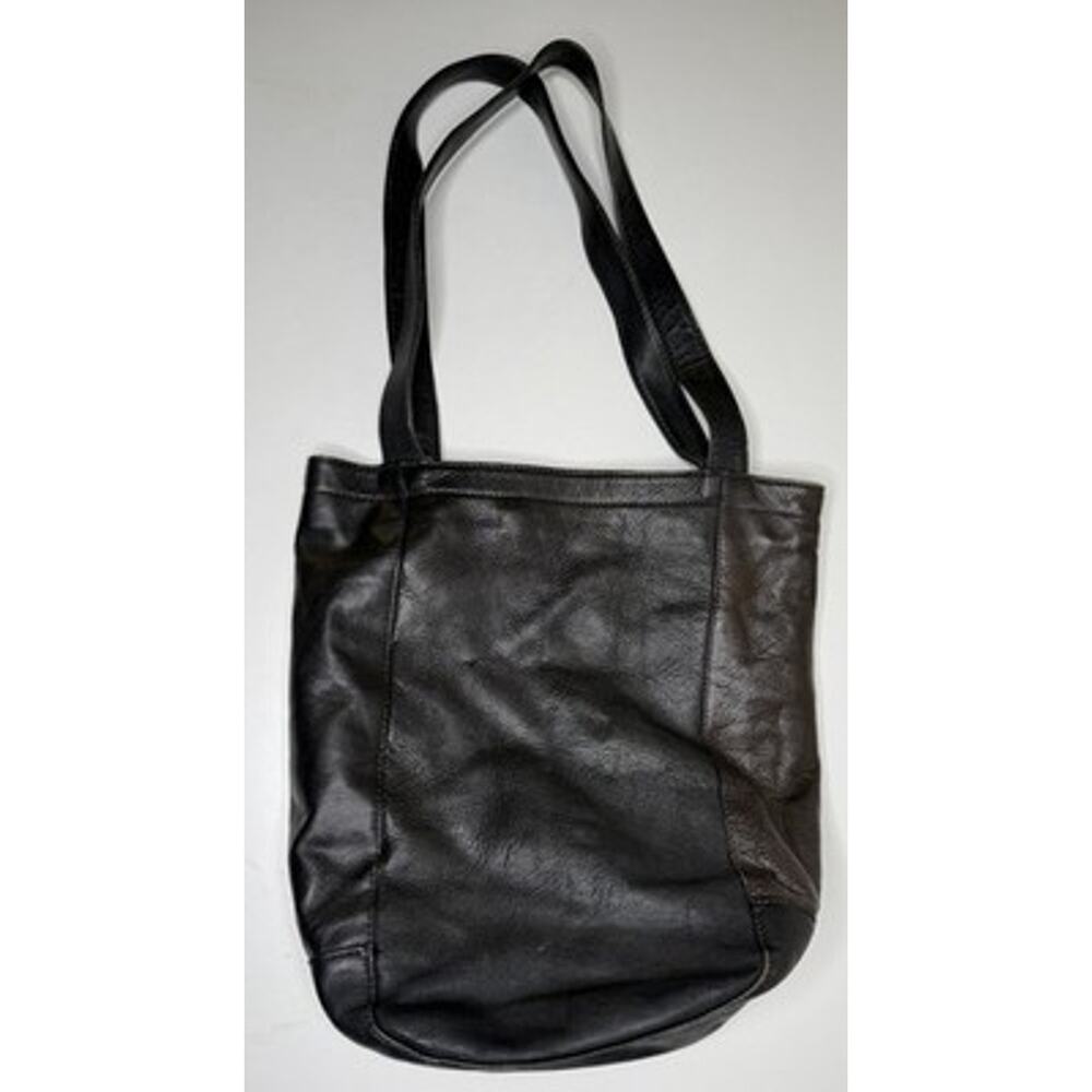 Vintage Naturally Yours Bucket Shoulder Bag Black Brown Leather Zip Dual Handles - Picture 15 of 15